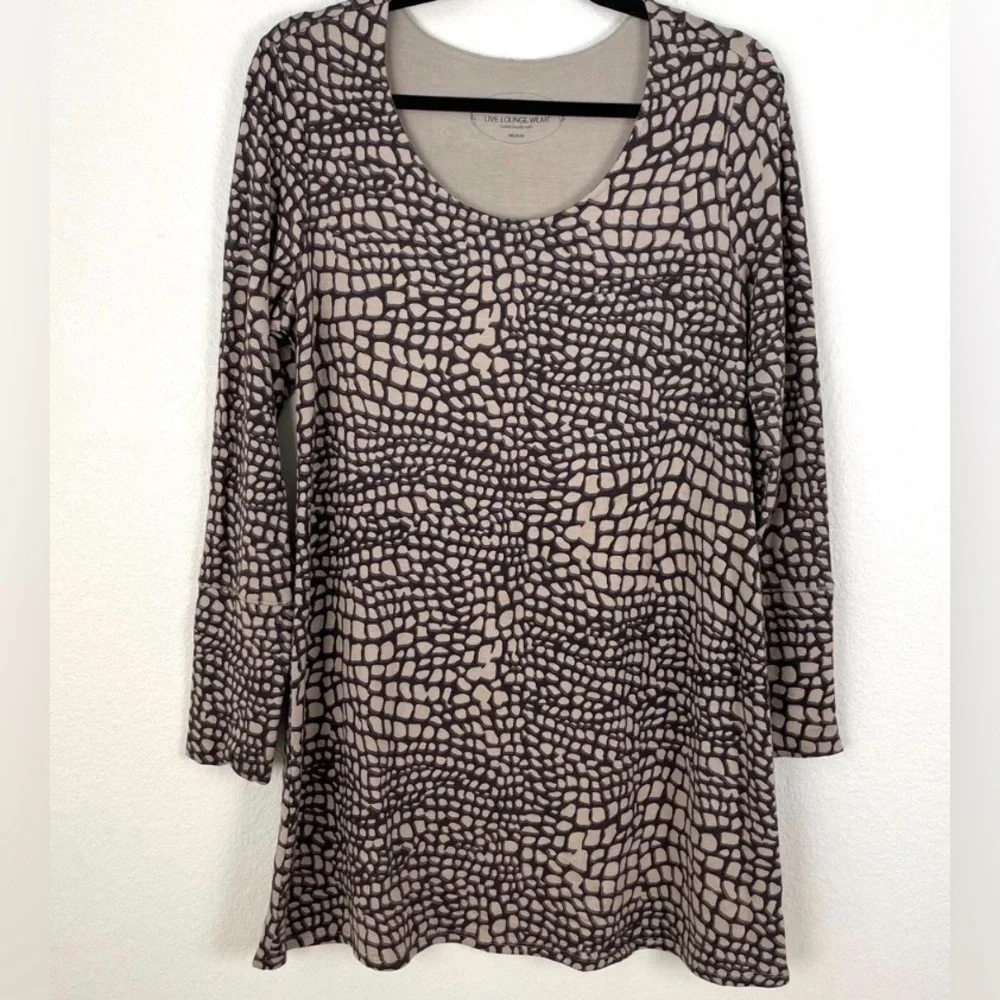 Soma Live LS Loungewear Pattern Tunic Top/Dress XL Black/Tan Scoop Neck Casual